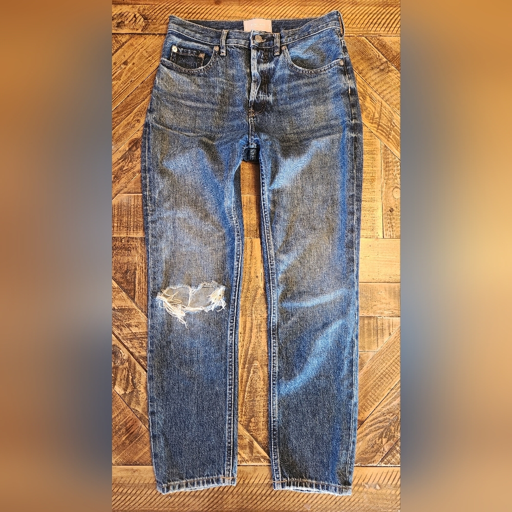 Everlane The Cheeky Ripped Knee Jean Mid Wash Distressed Cropped 26